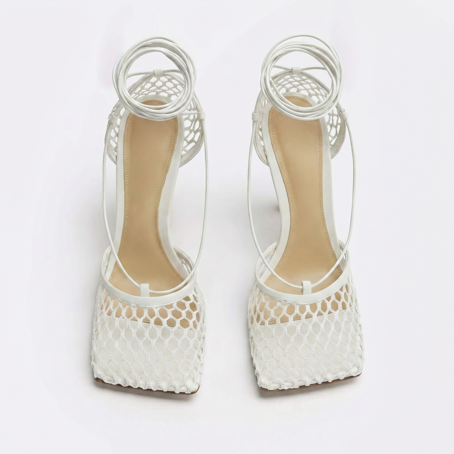 Controversial Square Toe Mesh White Sandals