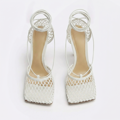Controversial Square Toe Mesh White Sandals