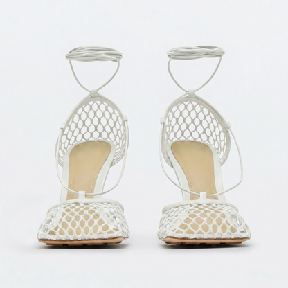 Controversial Square Toe Mesh White Sandals