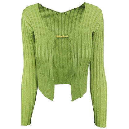 Cosmopolitan Light Green Ribbed Knit Chain Detail Top
