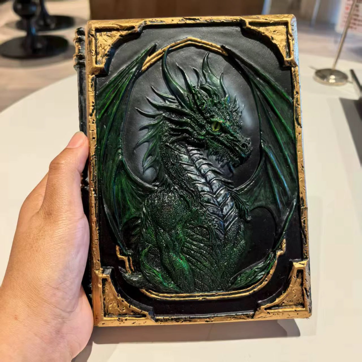 3D Dragon Eye Resin Journal – Handmade Gothic Embossed A5 Notebook, Blank Vintage Fantasy Diary & RPG Spellbook