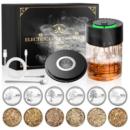 Electric Whiskey Smoker Kit with 6 Flavored Wood Chips | Automatic Cocktail Infuser, Built-In Lighter, No Butane Required | USB Rechargeable Bourbon Smoker Gift Set for Men, Dad, Husband, Birthday, Anniversary