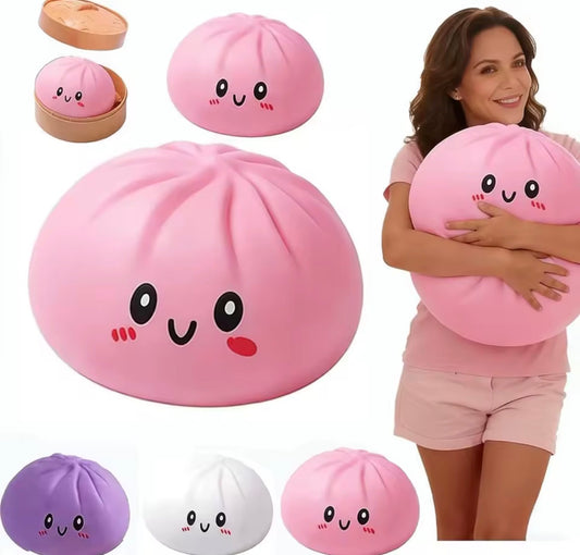 Giant Mega 25cm 10” Dumpling Jumbo Heavyweight Sensory Bao Bun Toy with Steamer, Mystery Squishy