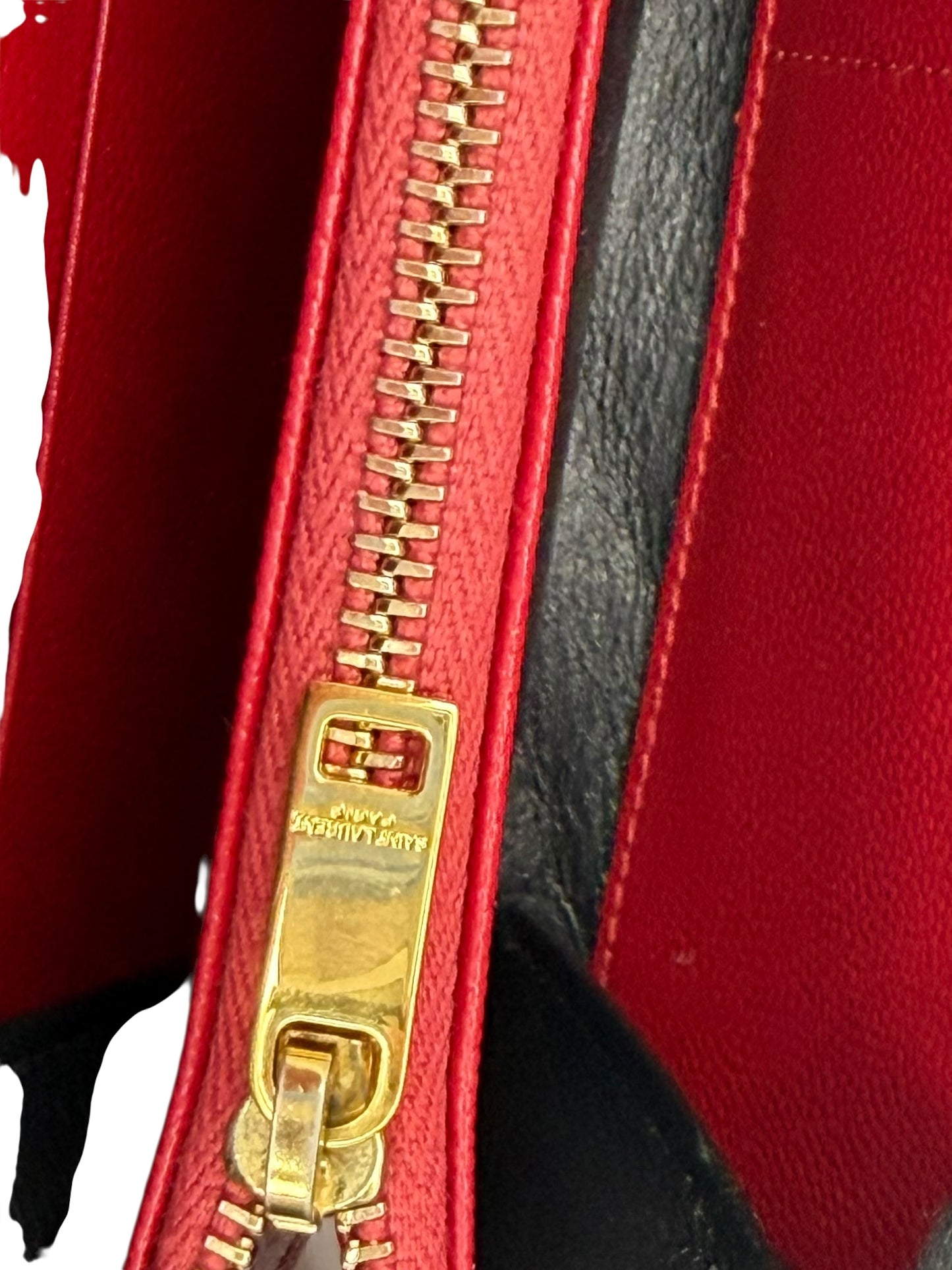 Yves Saint Laurent Monogram Envelope Chain Wallet Crossbody in Red Grain de Poudre Leather with Gold Hardware