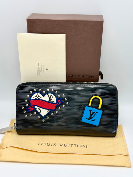 Louis Vuitton Epi Leather Zippy Wallet - Limited Edition "Love Lock" patches - Black