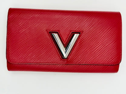 Louis Vuitton Red Epi Leather Twist Wallet Silver Hardware - Authentic, Preloved