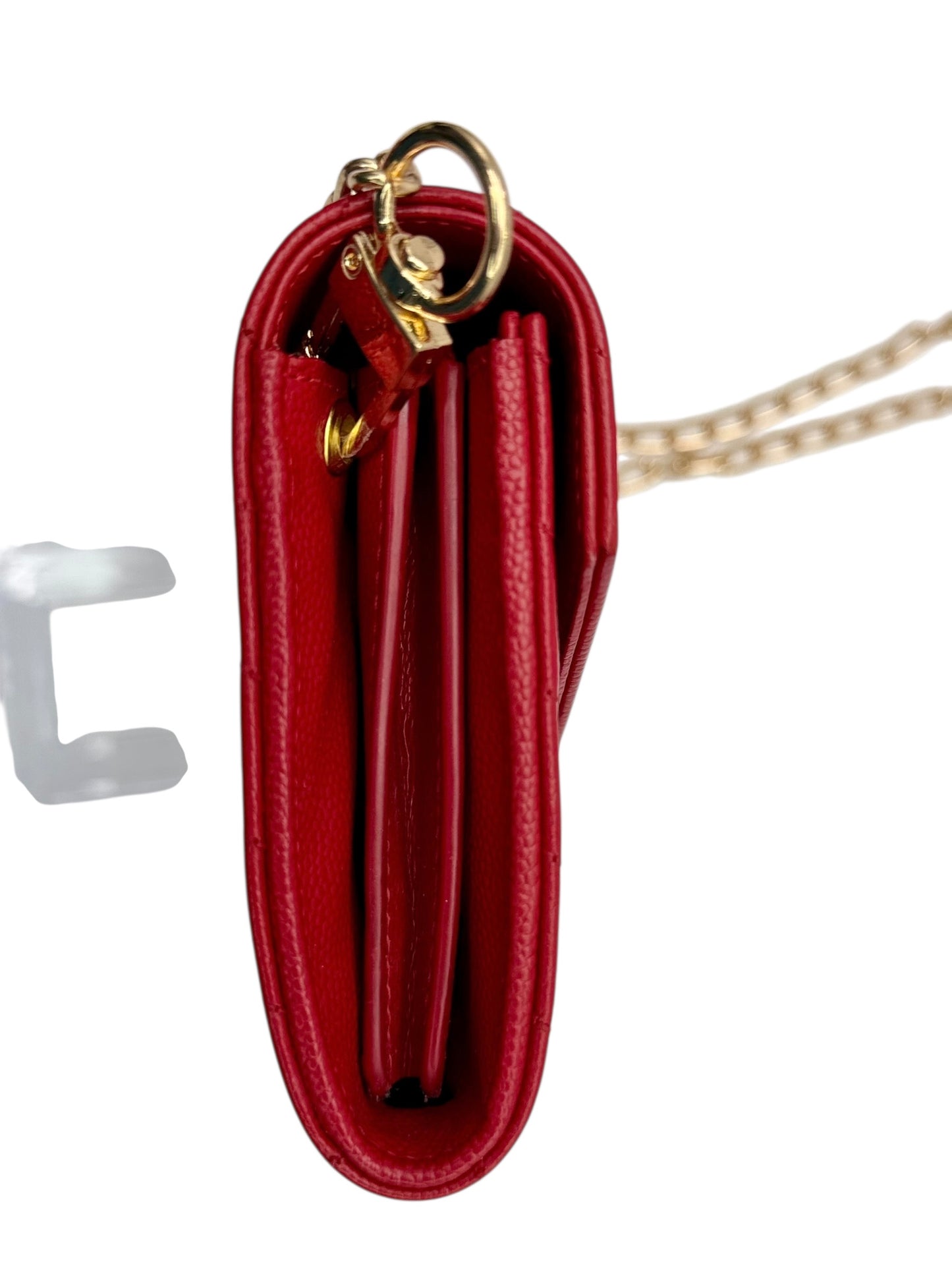 Yves Saint Laurent Monogram Envelope Chain Wallet Crossbody in Red Grain de Poudre Leather with Gold Hardware