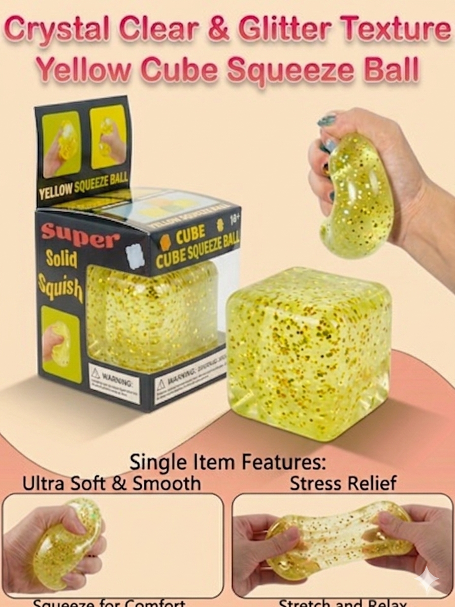Large Glitter Cube Stress Ball Sensory Toy Ultra-Soft TPR Sugar Maltose Squish Fidget 5.5cm