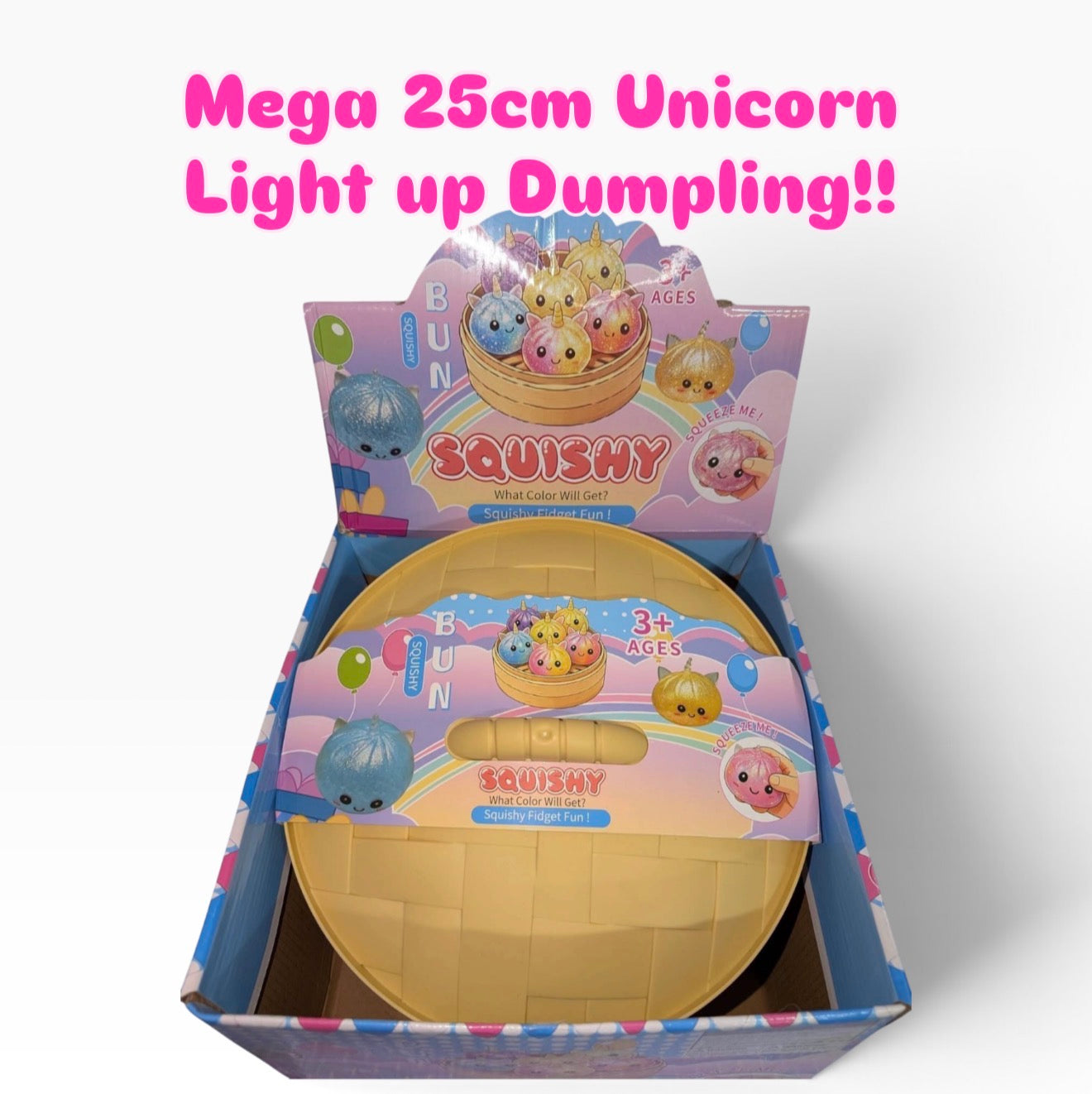 Mega 25cm Unicorn Light-Up Dumpling Squishy Fidget Toy – Mystery Color