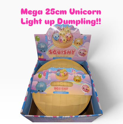 Mega 25cm Unicorn Light-Up Dumpling Squishy Fidget Toy – Mystery Color