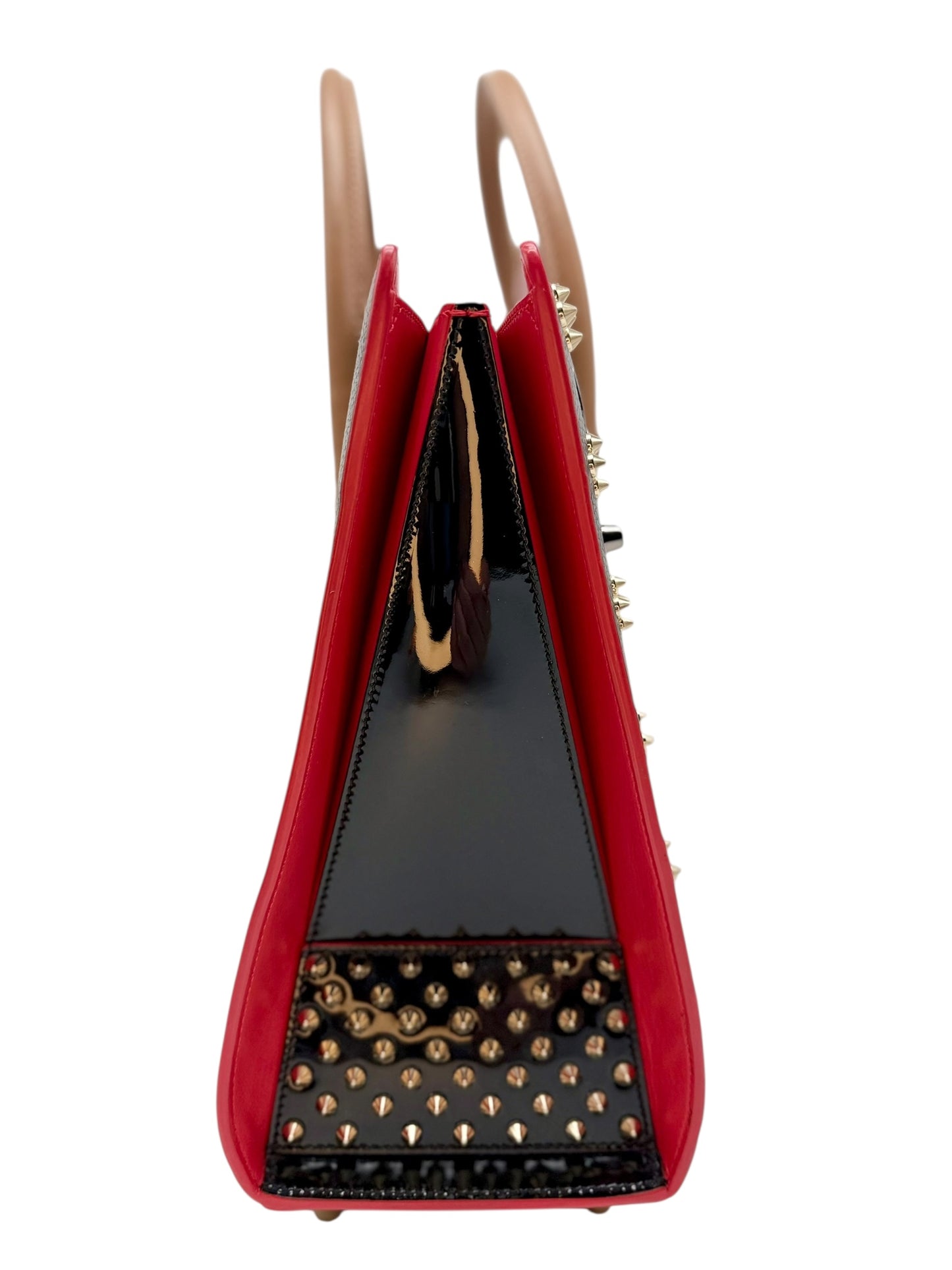 Christian Louboutin Paloma Medium Tote Bag - Black Grainy Leather with Spikes, Iconic
