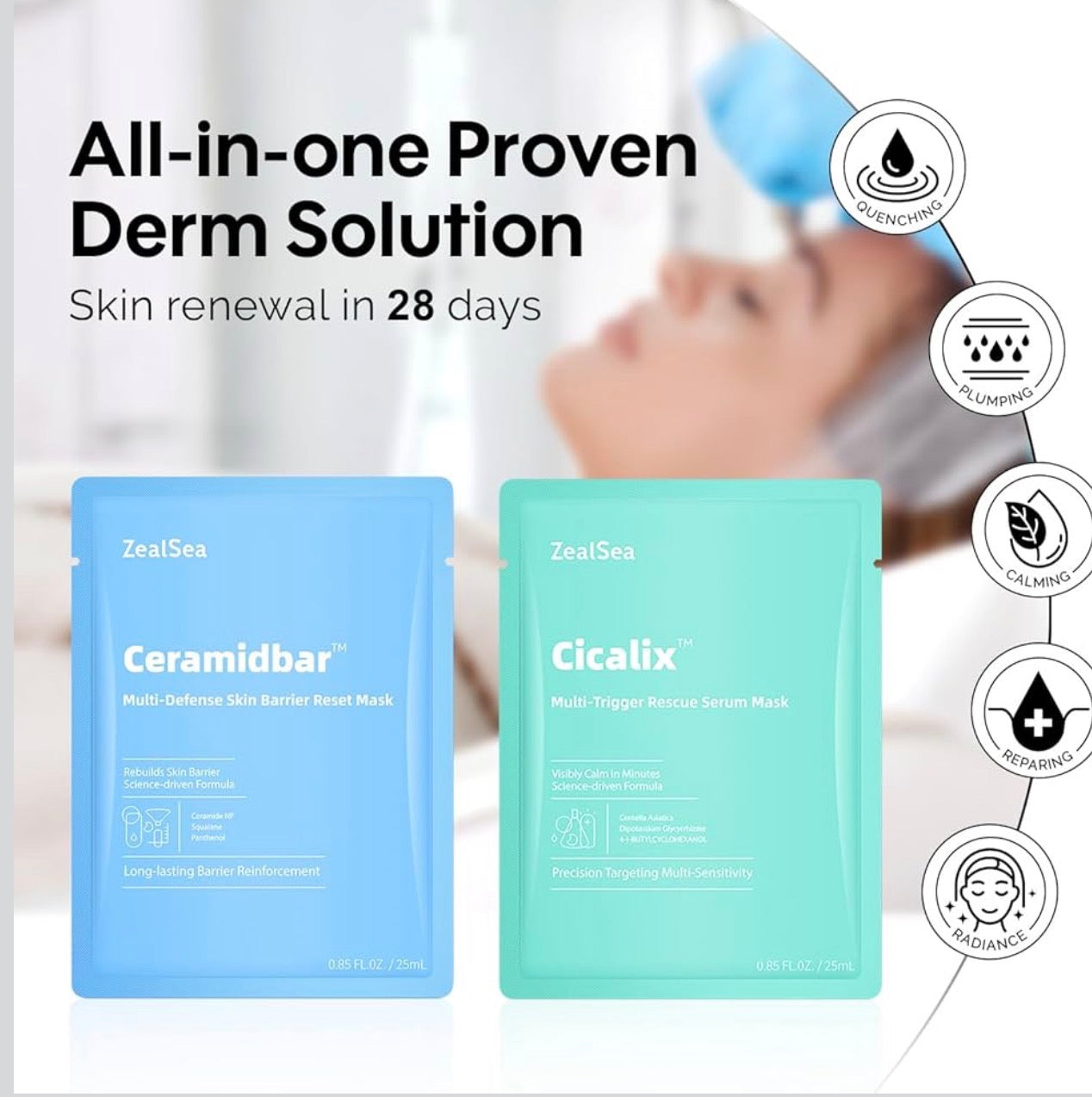 ZealSea Rescue & Repair Duo Facial Mask Set (8 Pack, 4+4) – Cicalix Soothing Rescue Serum Mask & Ceramidbar Skin Barrier Reset Mask – Hydrating, Plumping, Anti-Aging Clinic-Grade Derm Solution