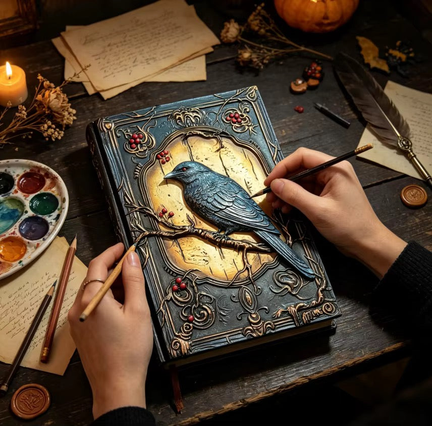 3D Dragon Eye Resin Journal – Handmade Gothic Embossed A5 Notebook, Blank Vintage Fantasy Diary & RPG Spellbook