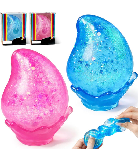 Dream Drop Glitter Slow-Rise Sugar Squish Squeeze Toy w/ Removable Splash Display Stand