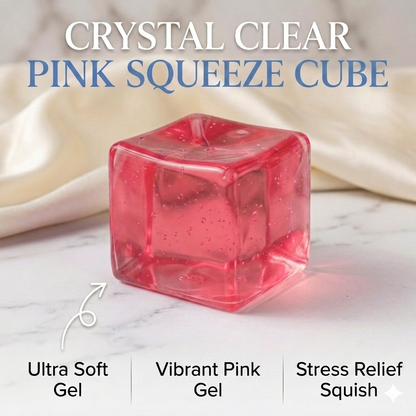 Crystal Clear Squish Cube – 5.5cm Transparent TPR Maltose Filled Stress Ball | Ultra-Soft Sugar Gel Fidget Toy for Anxiety Relief, Sensory Play & Hand Therapy