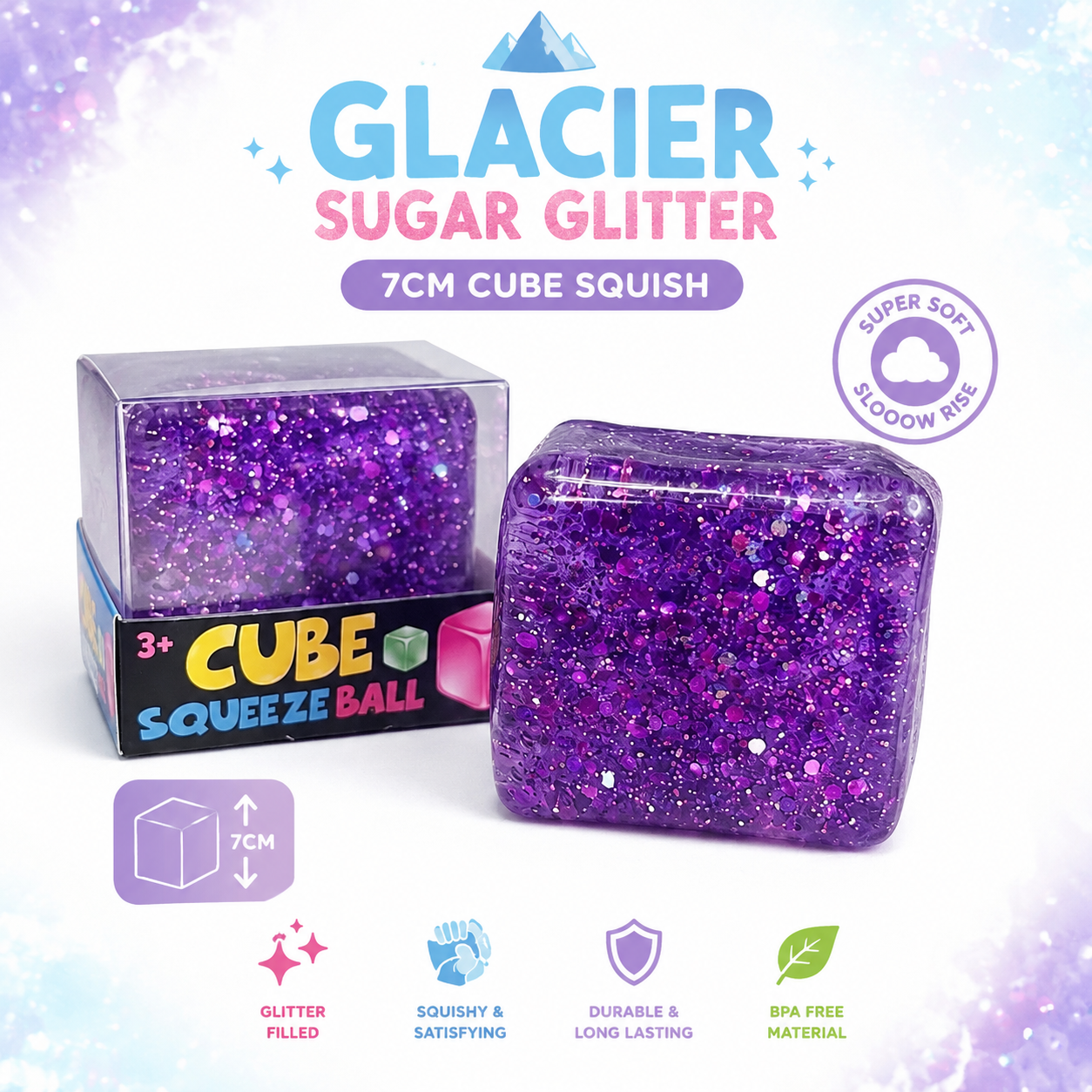 Massive Glacier Glitter Sugar Squish Squeeze Sensory Maltose Cube