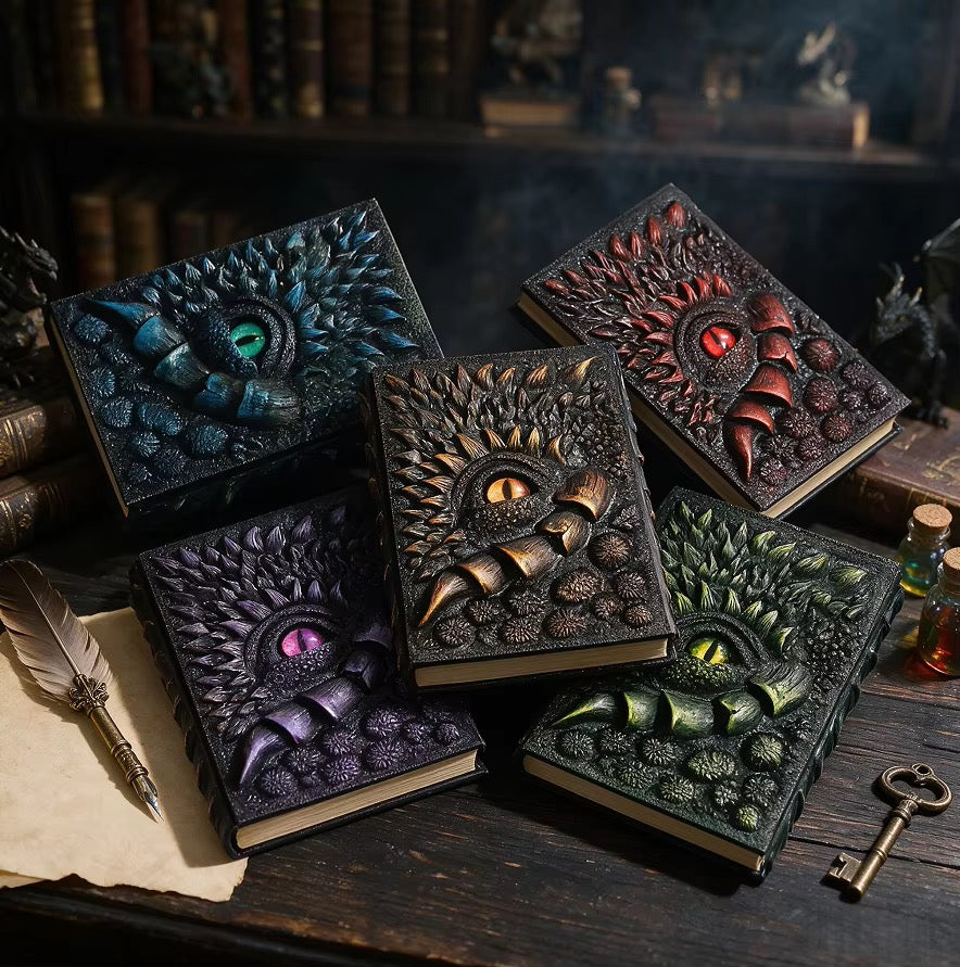 3D Dragon Eye Resin Journal – Handmade Gothic Embossed A5 Notebook, Blank Vintage Fantasy Diary & RPG Spellbook