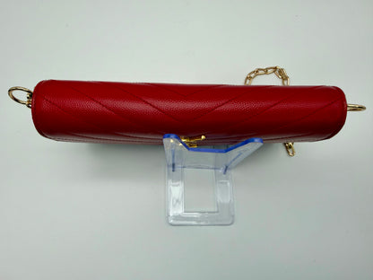 Yves Saint Laurent (YSL) Red Chevron Quilted Leather Envelope Chain Wallet (WOC) - Authentic, Pre Loved