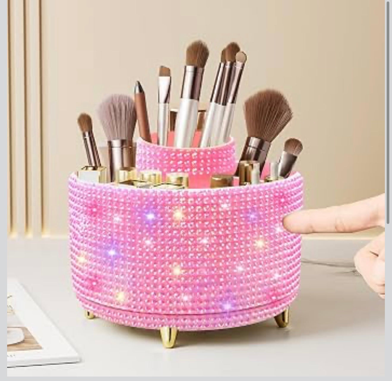 Bling Diamond 360° Rotating Vanity Makeup Brush Holder 5 Slot Cosmetics Organizer