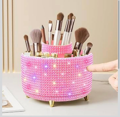 Bling Diamond 360° Rotating Vanity Makeup Brush Holder 5 Slot Cosmetics Organizer