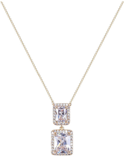 Double Radiant-Cut CZ Pendant Necklace S925 Sterling Silver 18K Gold Plated