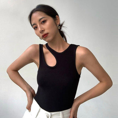 Forbidden Asymmetric Black Cut-Out Top