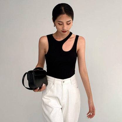 Forbidden Asymmetric Black Cut-Out Top