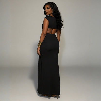Heart Song Black Cut-Out Draped Maxi Dress
