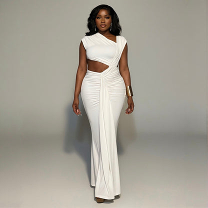 Heart Song White Cut-Out Draped Maxi Dress