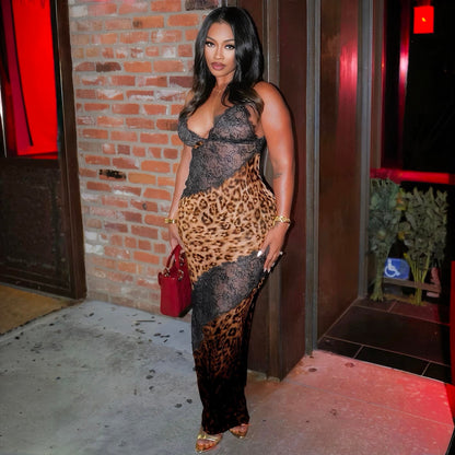 Hour To Shine Leopard Lace Panel Maxi Dress
