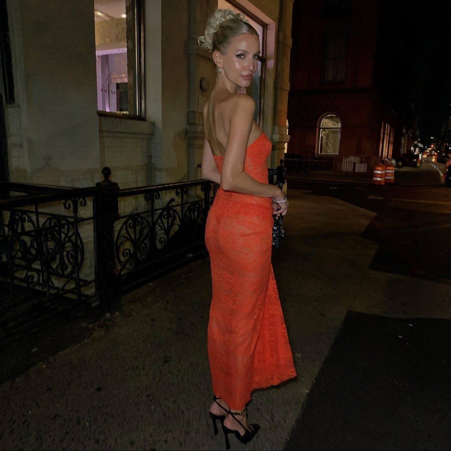 Her Figure Orange Lace Off-Shoulder Maxi Dress