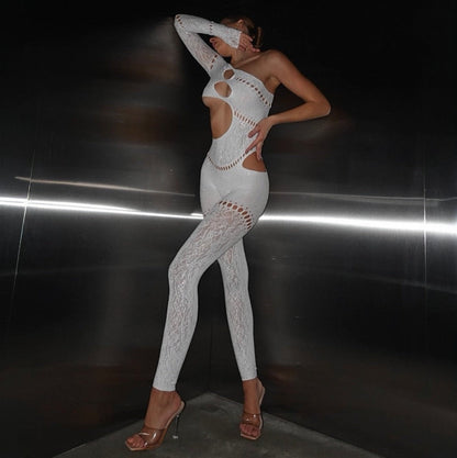 Bad Girl Rhinestone Embellished White Jumpsuit