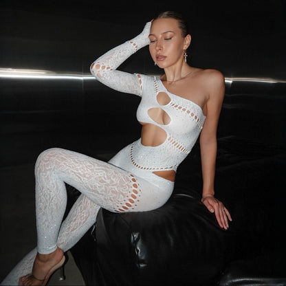Bad Girl Rhinestone Embellished White Jumpsuit