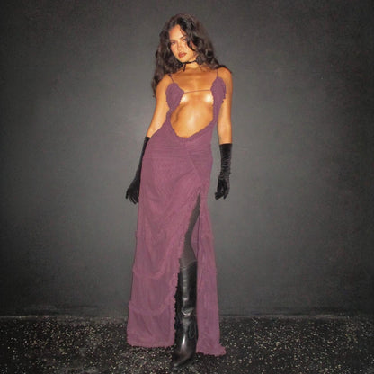 Stolen Kiss Ruched Purple Maxi Dress