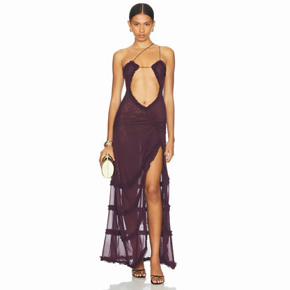 Stolen Kiss Ruched Purple Maxi Dress