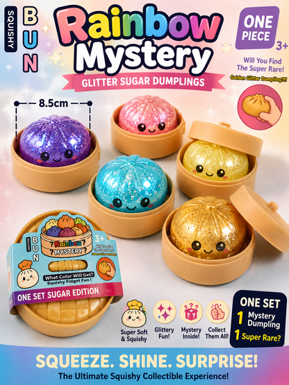 Rainbow Glitter Dumplings - Sugar Squish Squeeze 8.5cm (3.35”) Mystery Buns!