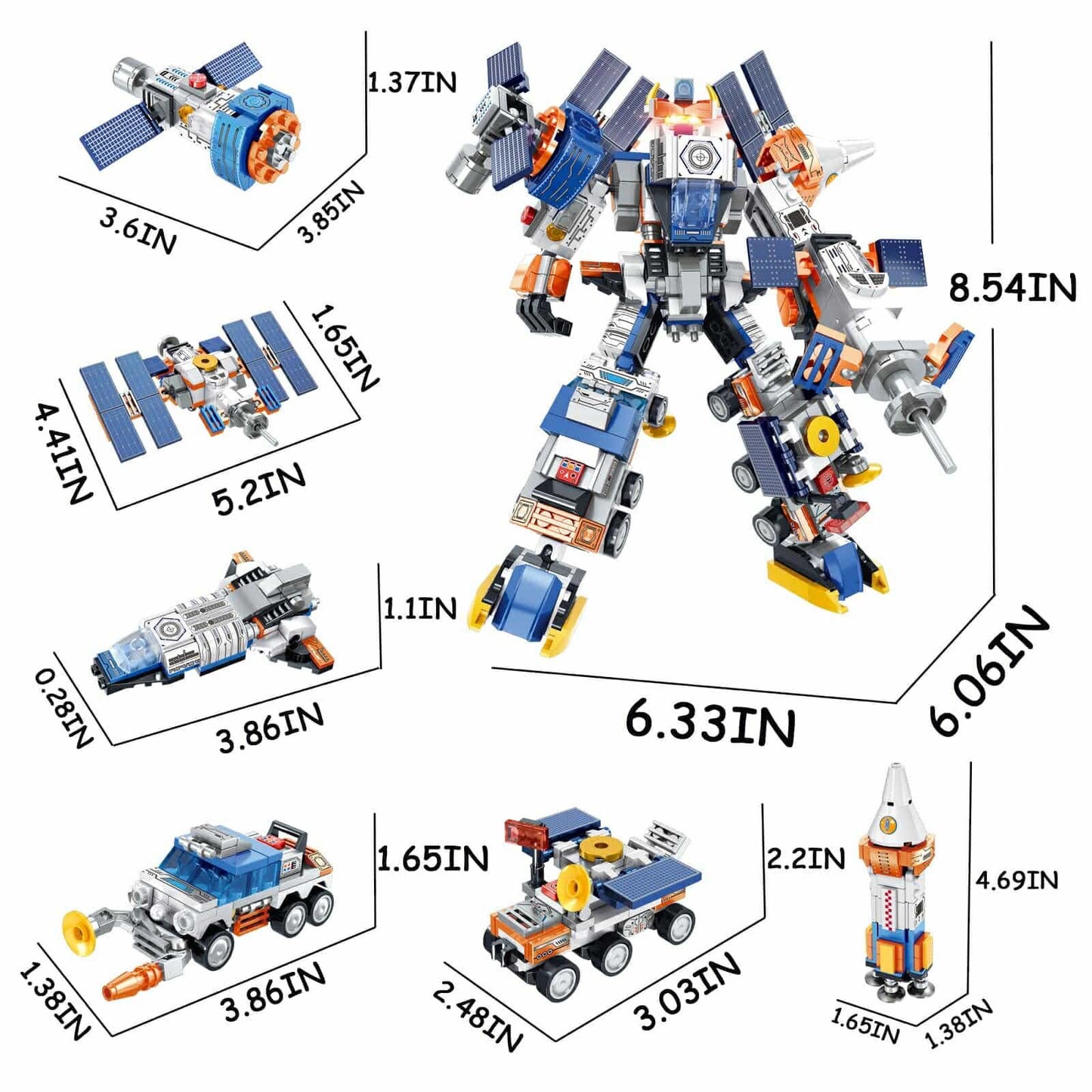 Space Corps Transforming Robot Building Block Toy Set, 6 in-1, 644 PCs