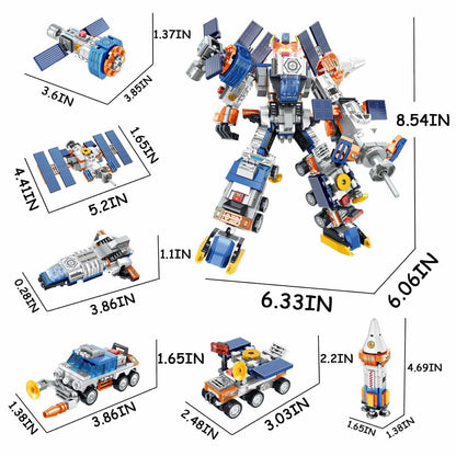 Space Corps Transforming Robot Building Block Toy Set, 6 in-1, 644 PCs