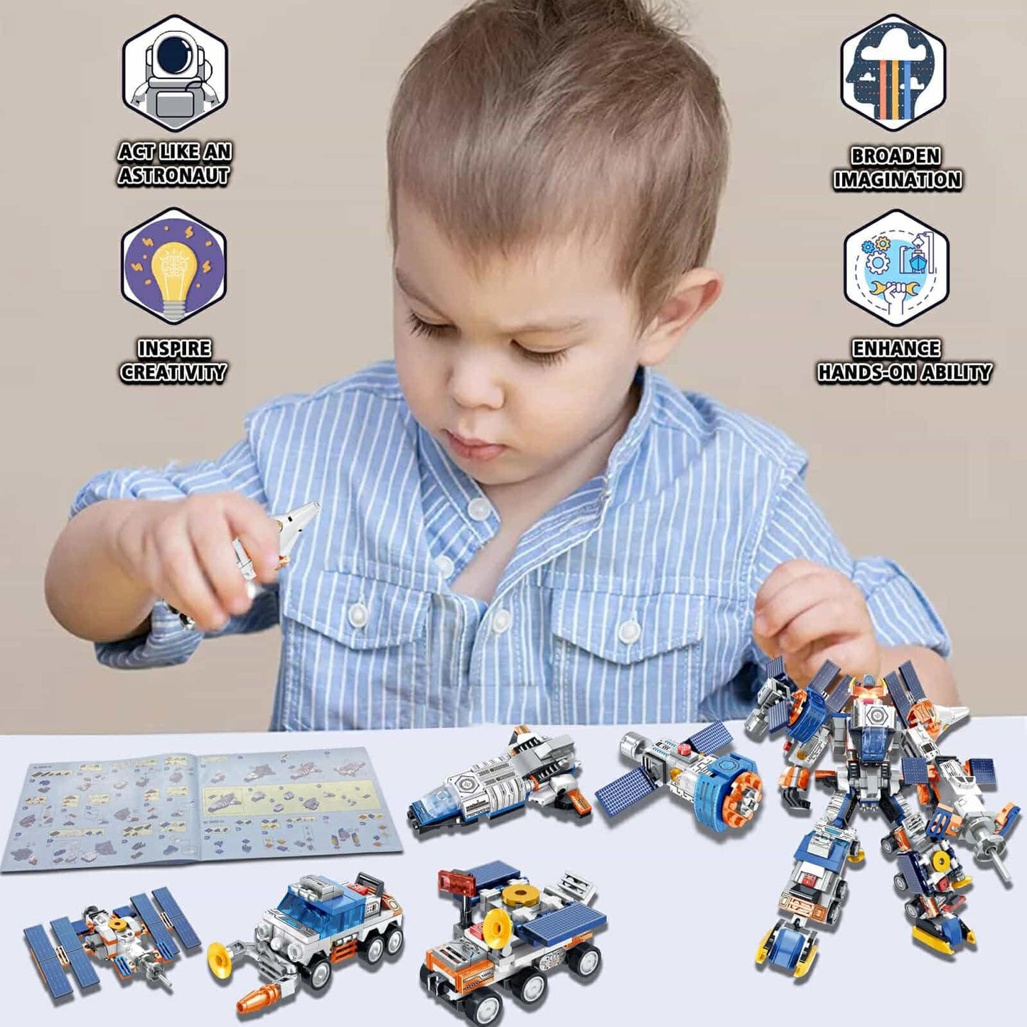 Space Corps Transforming Robot Building Block Toy Set, 6 in-1, 644 PCs