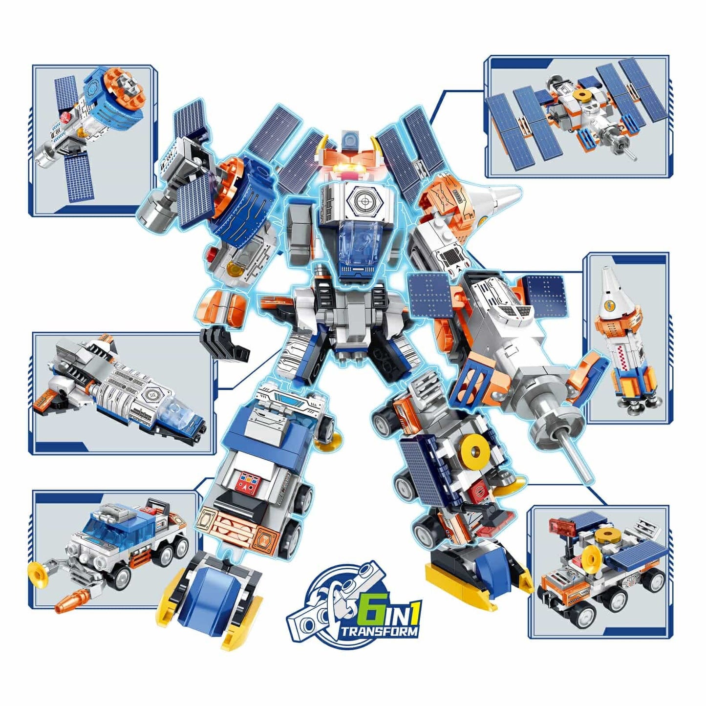 Space Corps Transforming Robot Building Block Toy Set, 6 in-1, 644 PCs