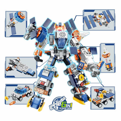 Space Corps Transforming Robot Building Block Toy Set, 6 in-1, 644 PCs