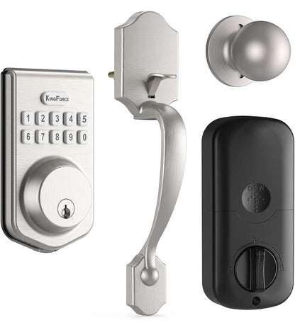 Smart Keyless Entry Door Lock Set – Fingerprint-Resistant Keypad Deadbolt with Lever Handle & Auto-Lock (Satin Nickel)