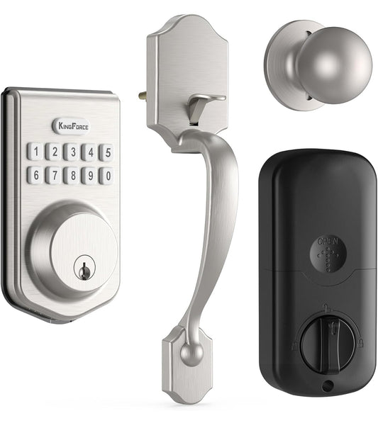 Smart Keyless Entry Door Lock Set – Fingerprint-Resistant Keypad Deadbolt with Lever Handle & Auto-Lock (Satin Nickel)