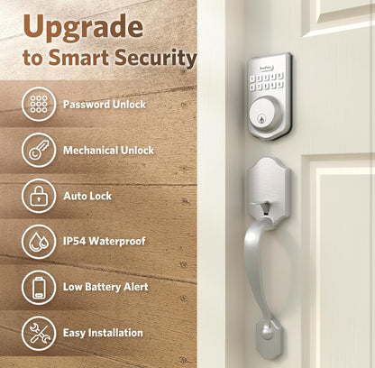 Smart Keyless Entry Door Lock Set – Fingerprint-Resistant Keypad Deadbolt with Lever Handle & Auto-Lock (Satin Nickel)
