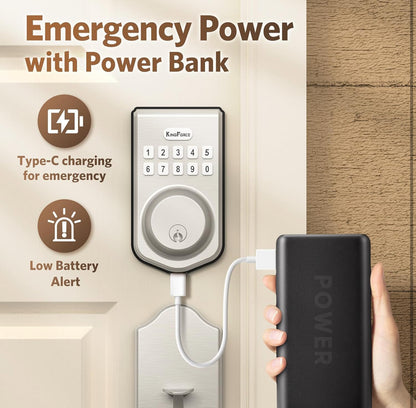 Smart Keyless Entry Door Lock Set – Fingerprint-Resistant Keypad Deadbolt with Lever Handle & Auto-Lock (Satin Nickel)