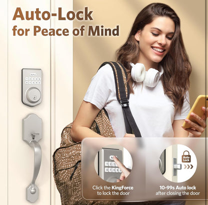 Smart Keyless Entry Door Lock Set – Fingerprint-Resistant Keypad Deadbolt with Lever Handle & Auto-Lock (Satin Nickel)