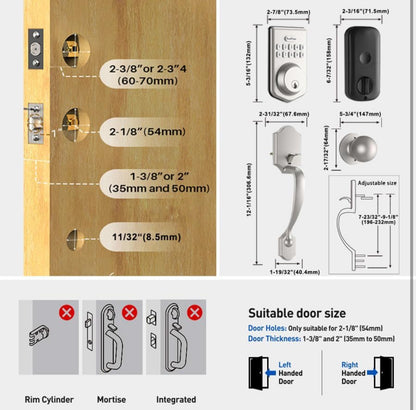 Smart Keyless Entry Door Lock Set – Fingerprint-Resistant Keypad Deadbolt with Lever Handle & Auto-Lock (Satin Nickel)