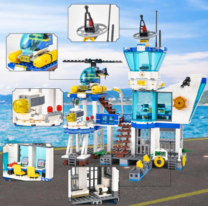 City Police Station Building Set - 850 Pieces with Military Helicopter, Boats & Cruiser - STEM Learning Construction Toy Gift for Kids Ages 6+