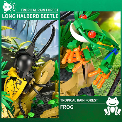 STEM BNG Insect Frog Terrarium Tropical LED Light Building Block Brick Set, 889 pcs