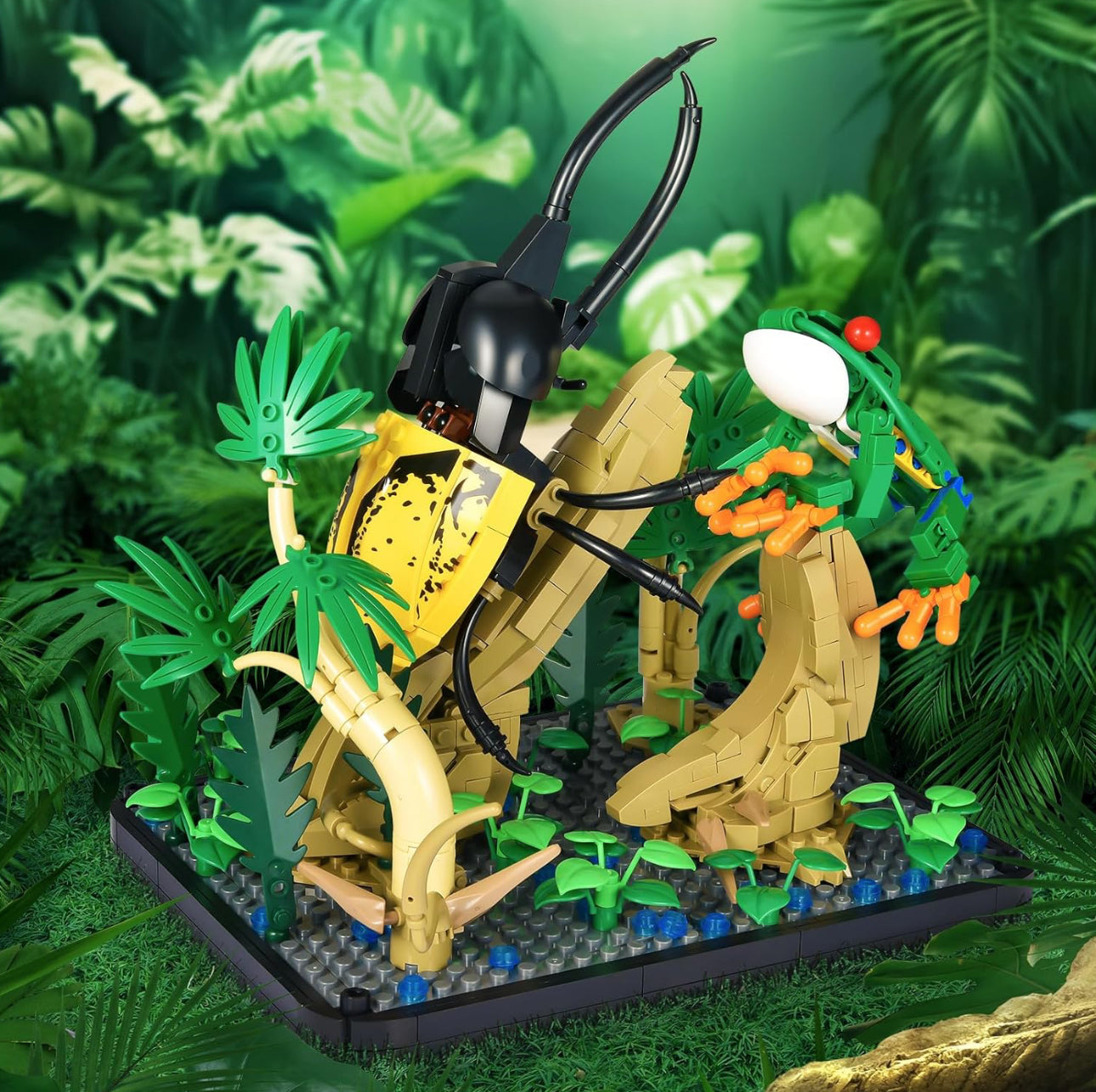 STEM BNG Insect Frog Terrarium Tropical LED Light Building Block Brick Set, 889 pcs